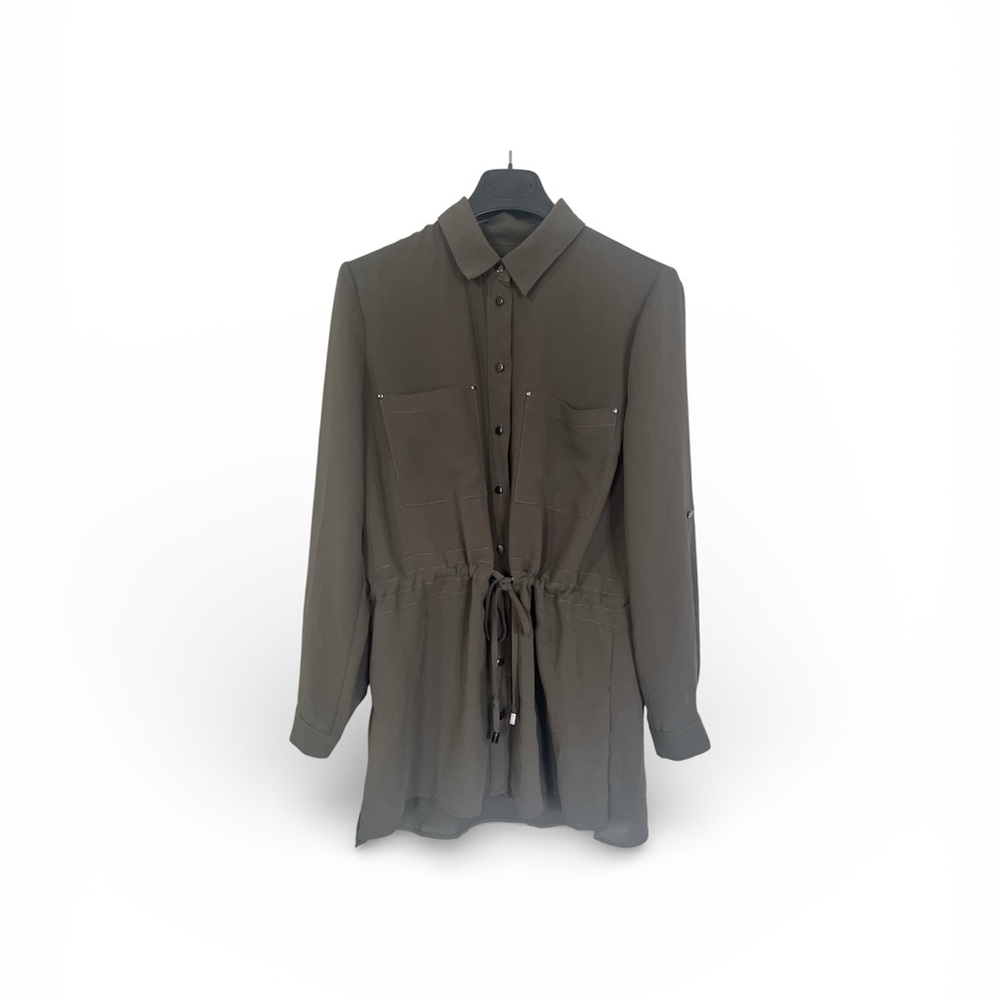 3/$20 Le Chateau Khaki Long Button Down Blouse - Small